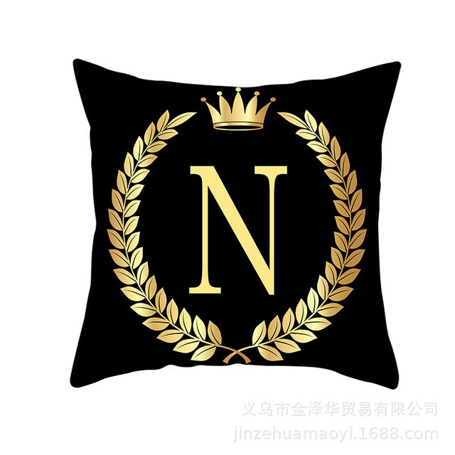 Black Gold Letter  Pillowcase Crown Sofa Cushion Cover 18 x 18