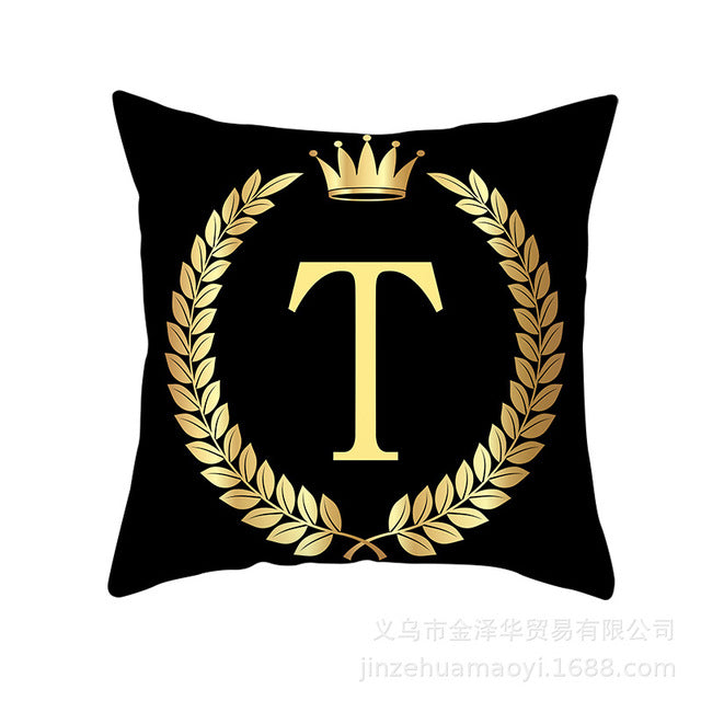 Black Gold Letter  Pillowcase Crown Sofa Cushion Cover 18 x 18