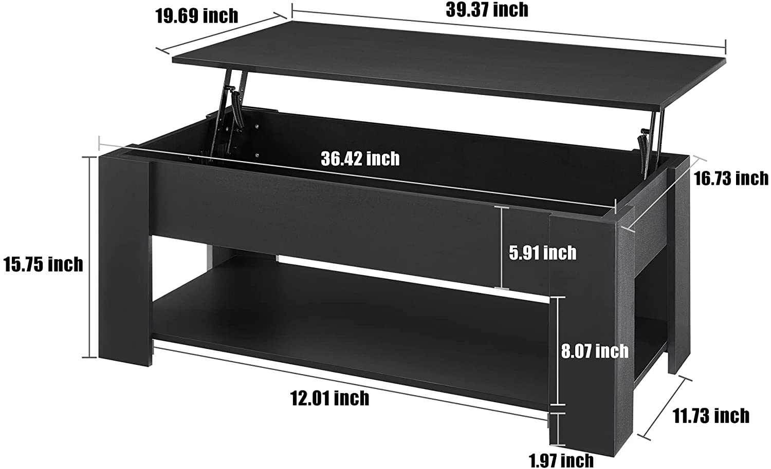 Lift Top Coffee Table with Storage Compartment, Black