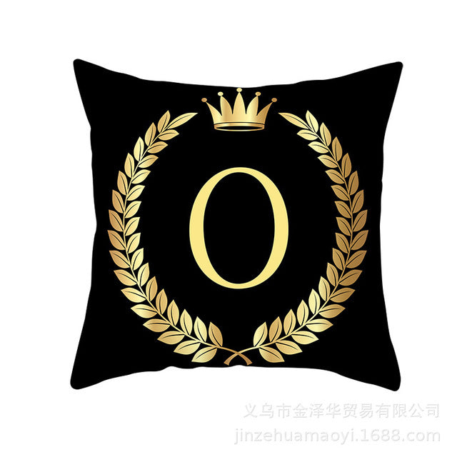 Black Gold Letter  Pillowcase Crown Sofa Cushion Cover 18 x 18