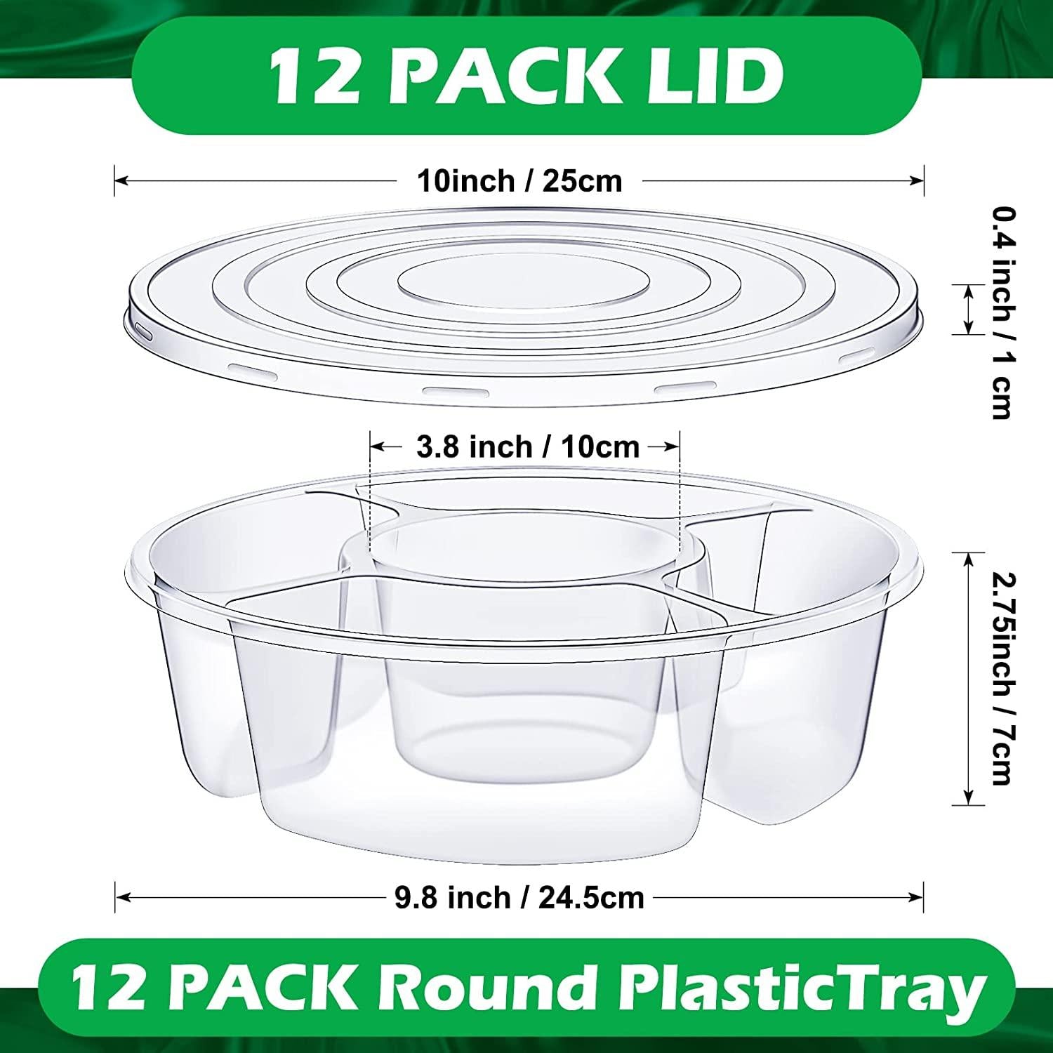 12 Pcs Round Appetizer Serving Trays With Lids 5 Compartment Container