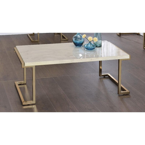 Boice II Coffee Table in Faux Marble & Champagne 82870