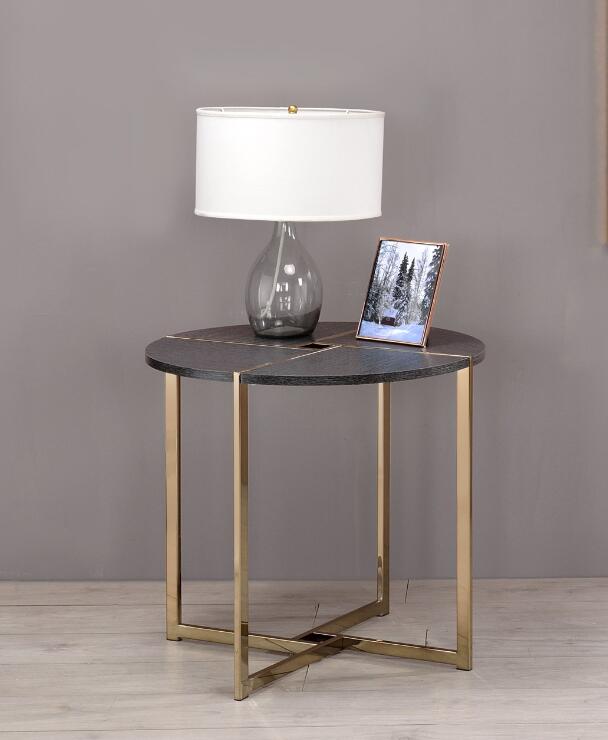 Bromia End Table, Black & Champagne 83007