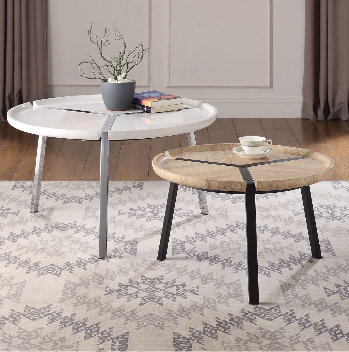 Casia 2Pc Pk Nesting Table Set, White & Natural (1Set/1Ctn) 84910