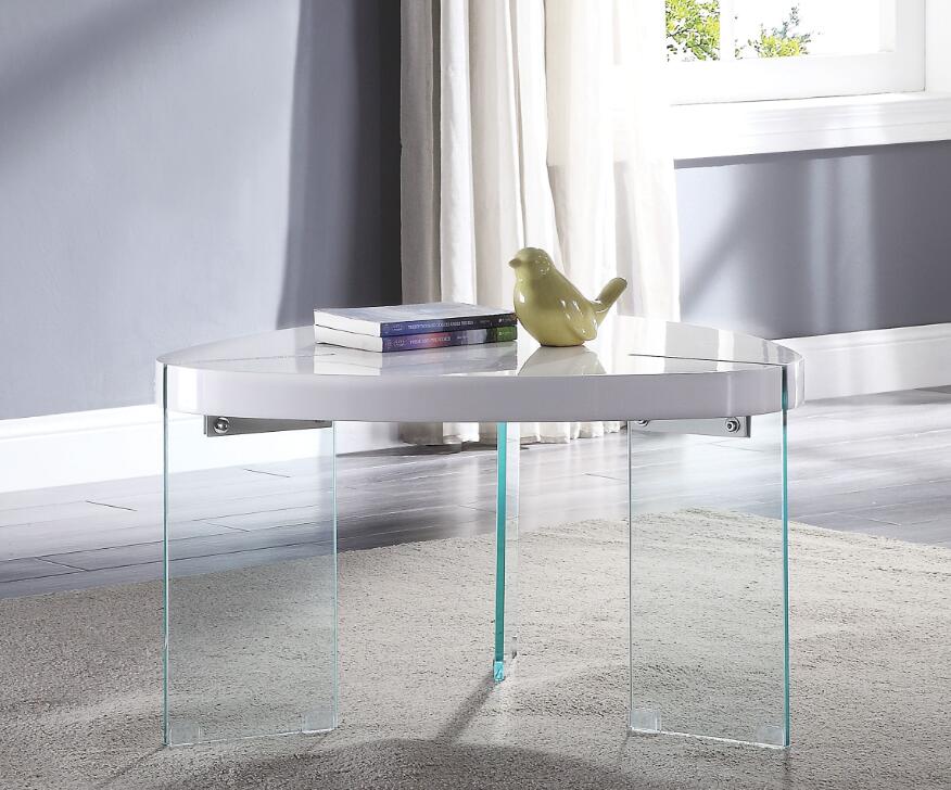 Noland Coffee Table, White High Gloss & Clear Glass (1Set/2Ctn) 84920