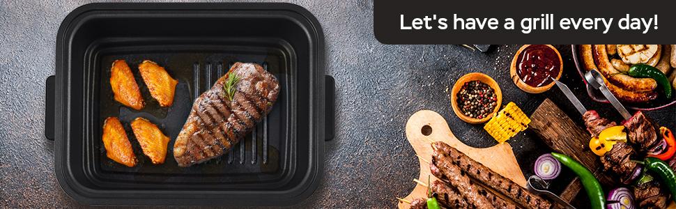Geek Chef 7 In 1 Smokeless Electric Indoor Grill,  Portable 2 in 1 Indoor Tabletop Grill & Griddle Ban on Amazon