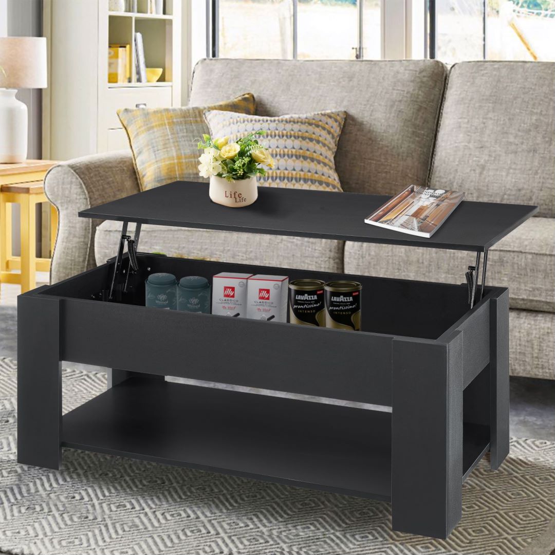 Lift Top Coffee Table with Storage Compartment, Black