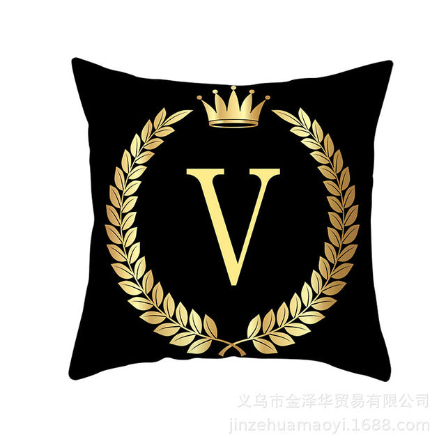 Black Gold Letter  Pillowcase Crown Sofa Cushion Cover 18 x 18