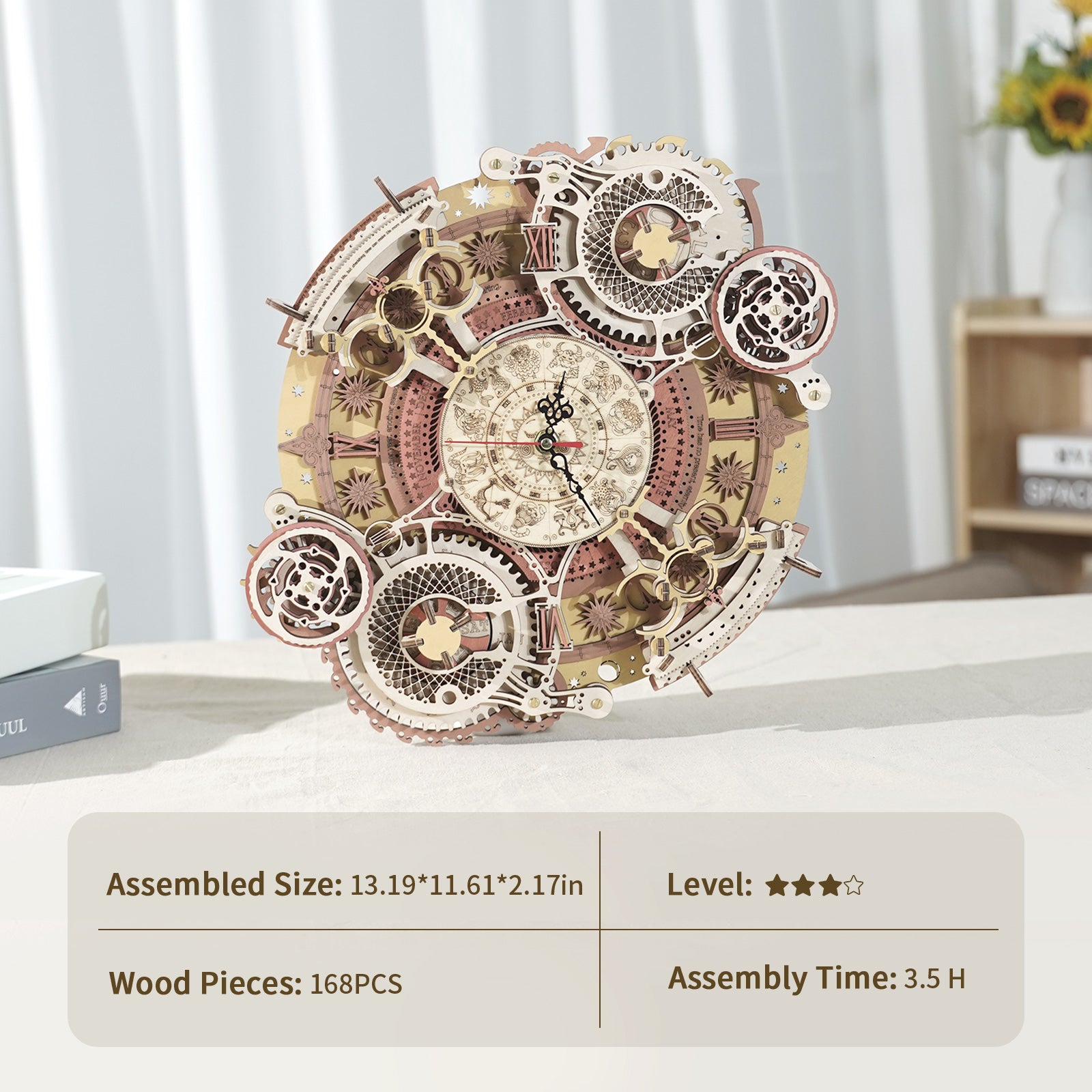 Robotime ROKR Zodiac Wall Clock 3d Wooden Puzzle Model Building Gifts for Gifts