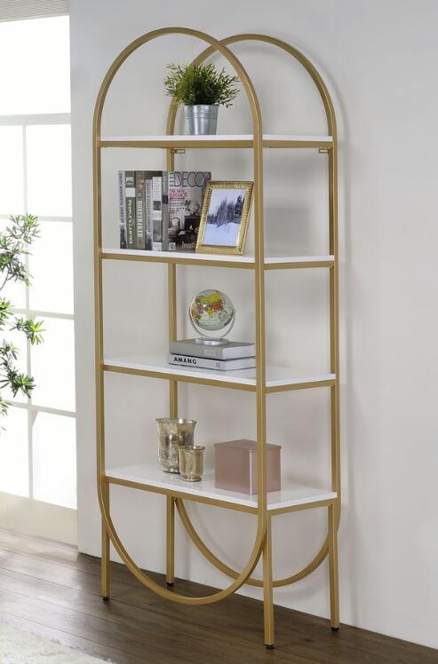 Lightmane Bookshelf, White High Gloss & Gold 92662