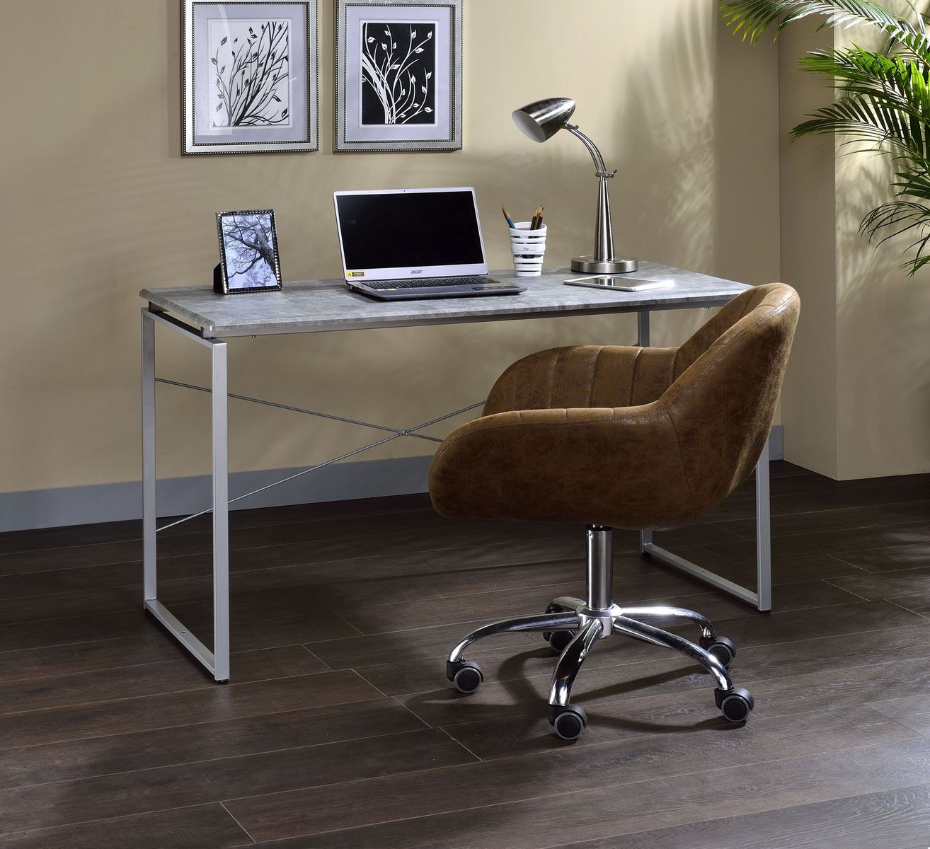 Jurgen Desk, Faux Concrete & Silver 92905