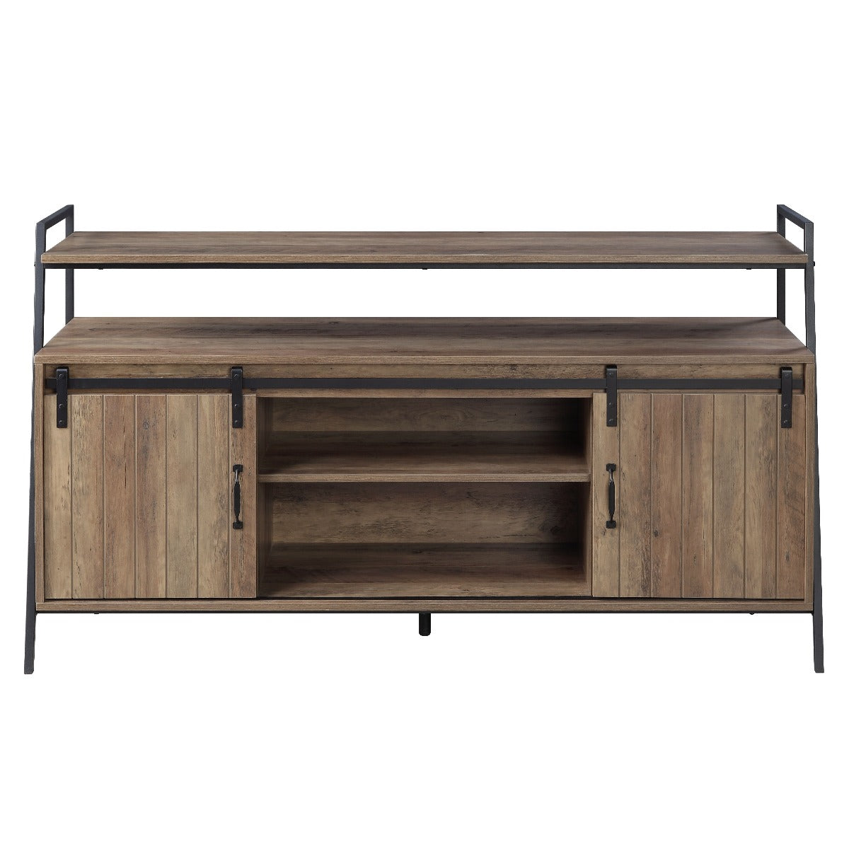 TV Stand , Rustic Oak & Black Finish