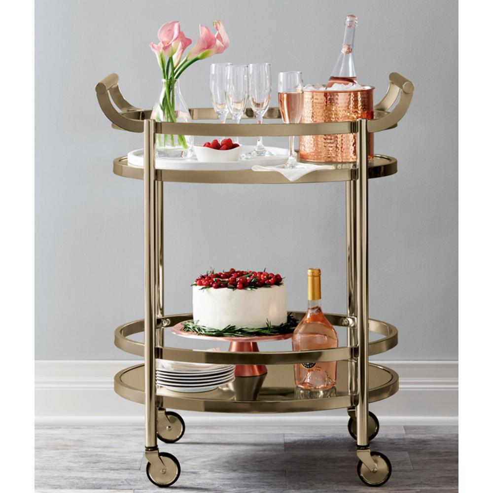 Lakelyn Serving Cart, Rose Gold & Clear Glass 98192