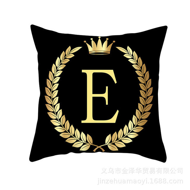 Black Gold Letter  Pillowcase Crown Sofa Cushion Cover 18 x 18