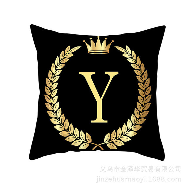 Black Gold Letter  Pillowcase Crown Sofa Cushion Cover 18 x 18