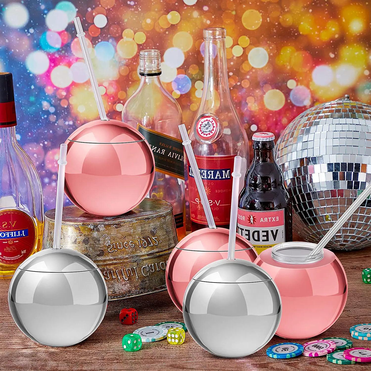 4 Pack 20 Oz Disco Cups With Lid And Straw Disco Flash Ball Cocktail Cup Plastic Disco Party Cups Fo