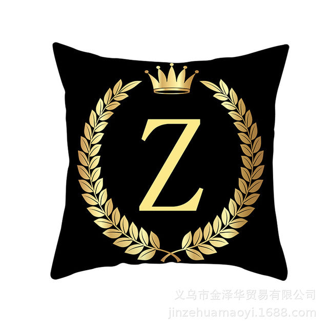 Black Gold Letter  Pillowcase Crown Sofa Cushion Cover 18 x 18