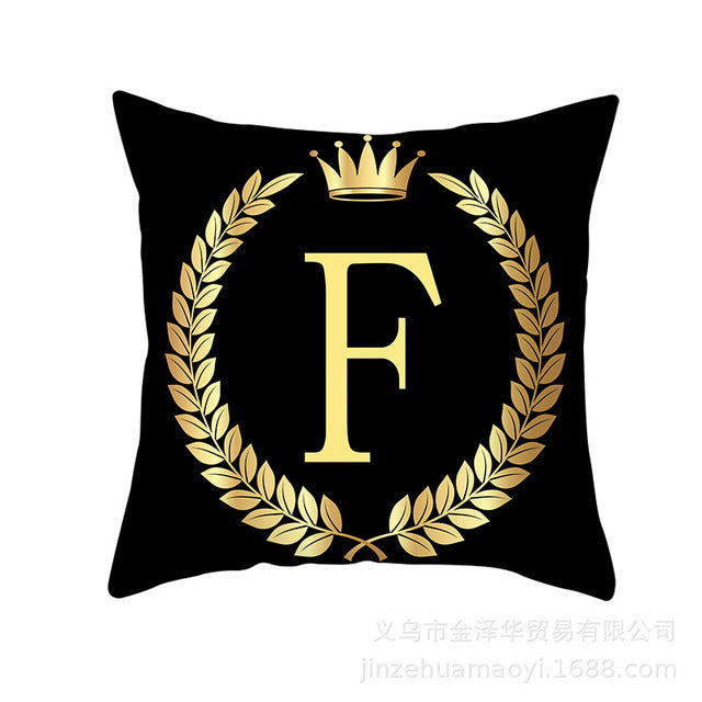 Black Gold Letter  Pillowcase Crown Sofa Cushion Cover 18 x 18