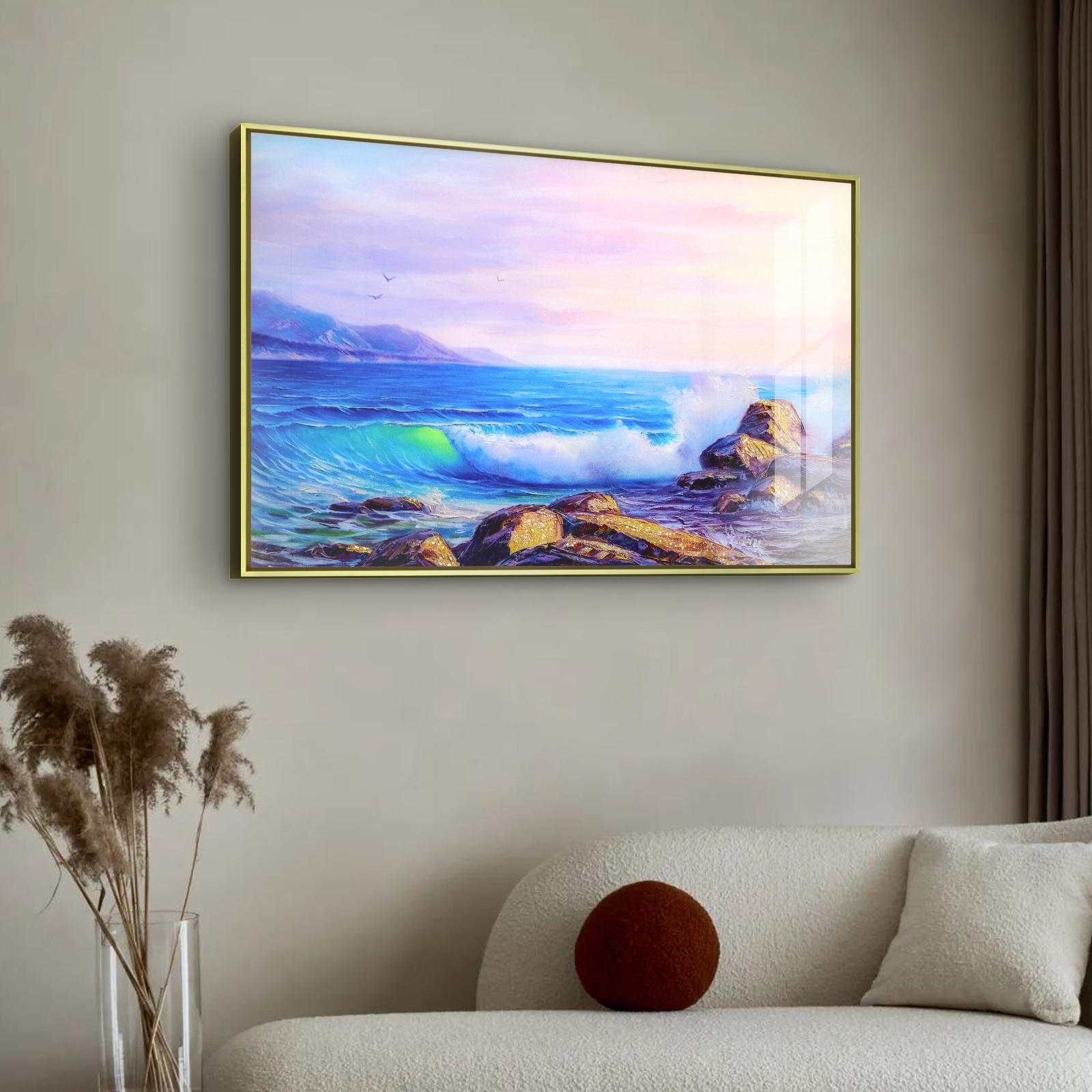 Ocean Sunset Tempered Glass Printing Wall Art , Modern Wall Art, Extra Large Wall Art,Modern Glass Art,Beach Nature Art, Christmas Gift