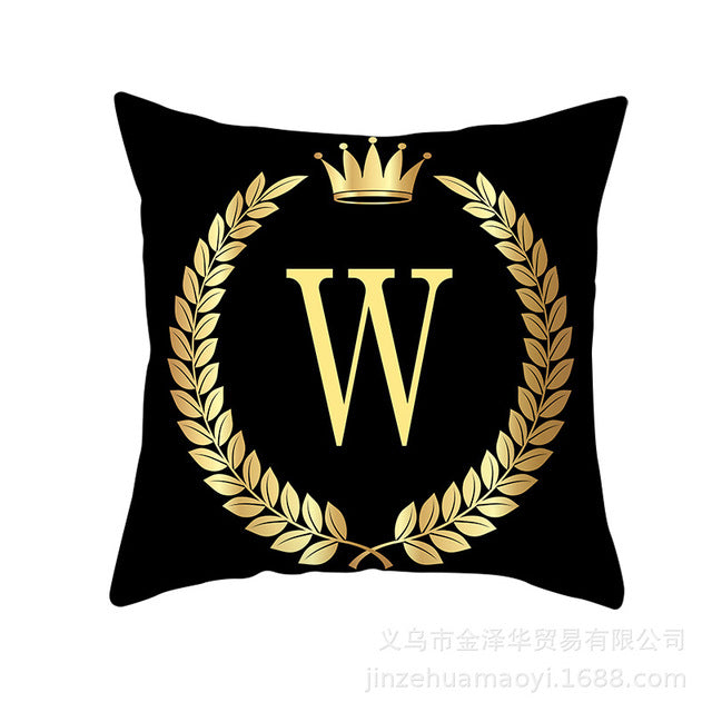 Black Gold Letter  Pillowcase Crown Sofa Cushion Cover 18 x 18