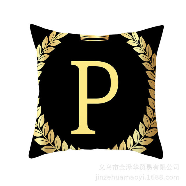 Black Gold Letter  Pillowcase Crown Sofa Cushion Cover 18 x 18