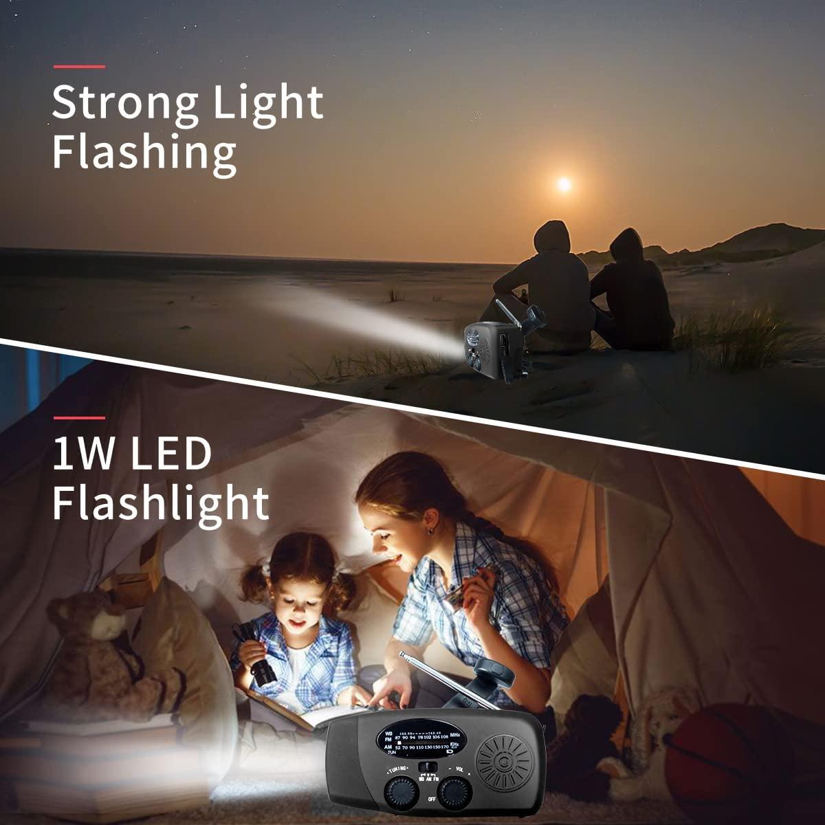 Emergency Solar Hand Crank Weather Radio With LED Flashlight 2000mAh Solar Power Bank