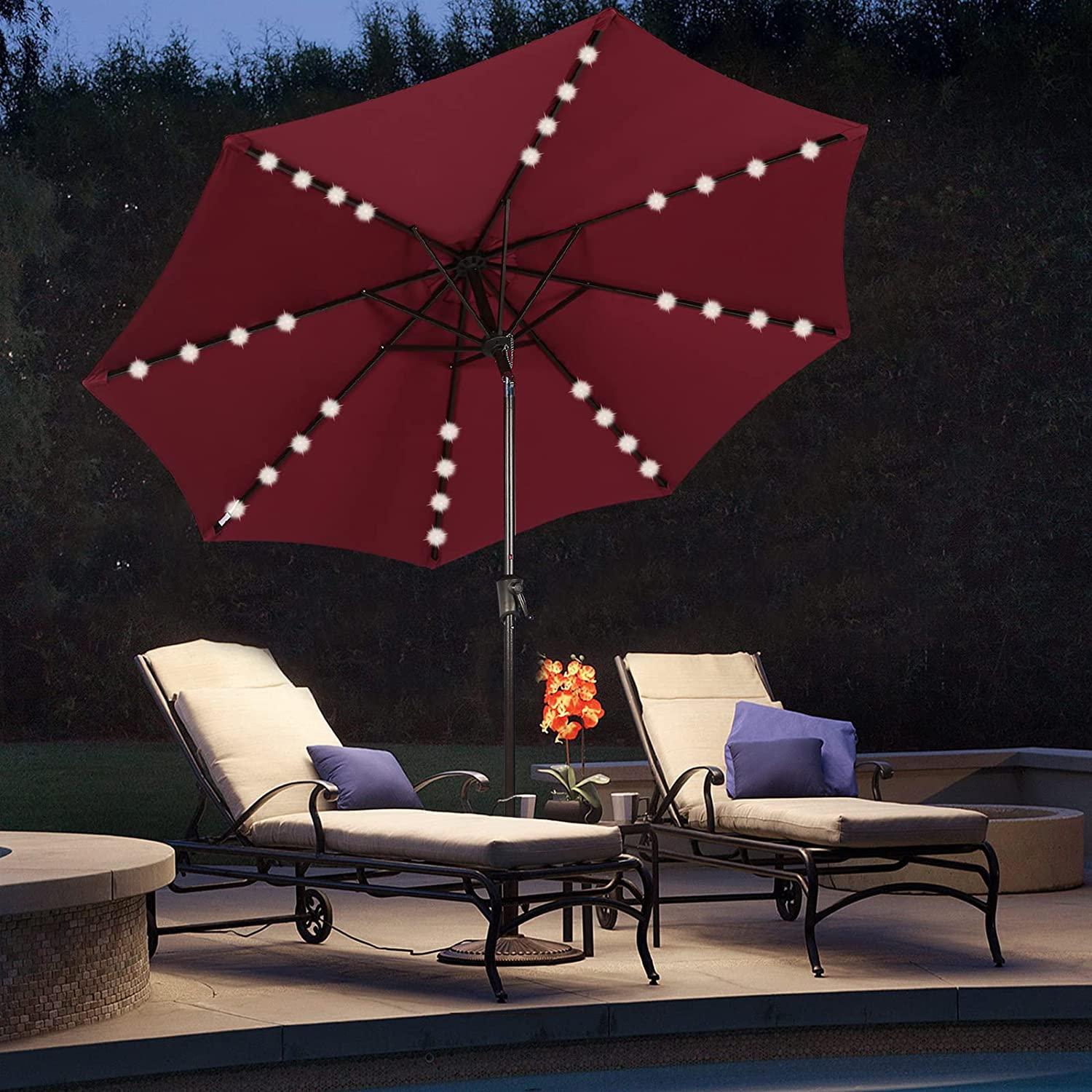 9’ Solar Patio Umbrella with 32 LED Lights