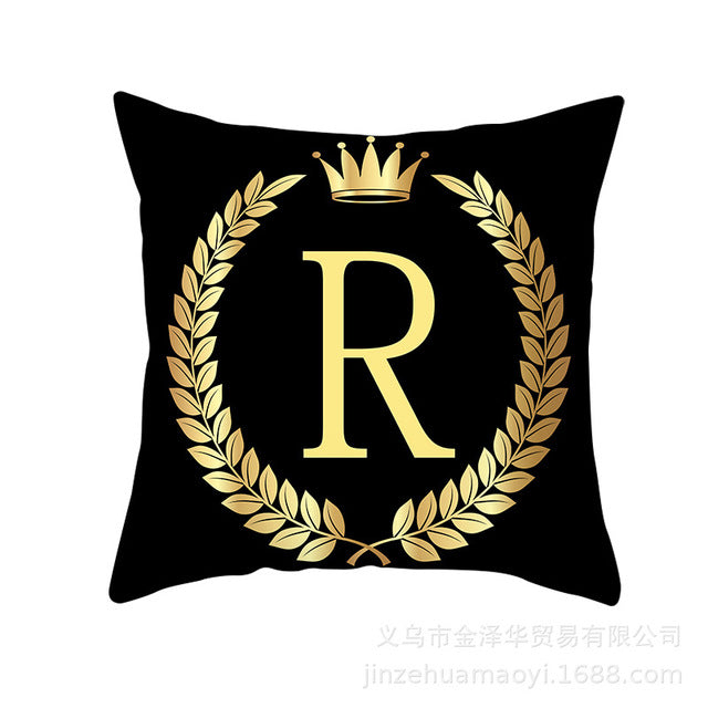 Black Gold Letter  Pillowcase Crown Sofa Cushion Cover 18 x 18