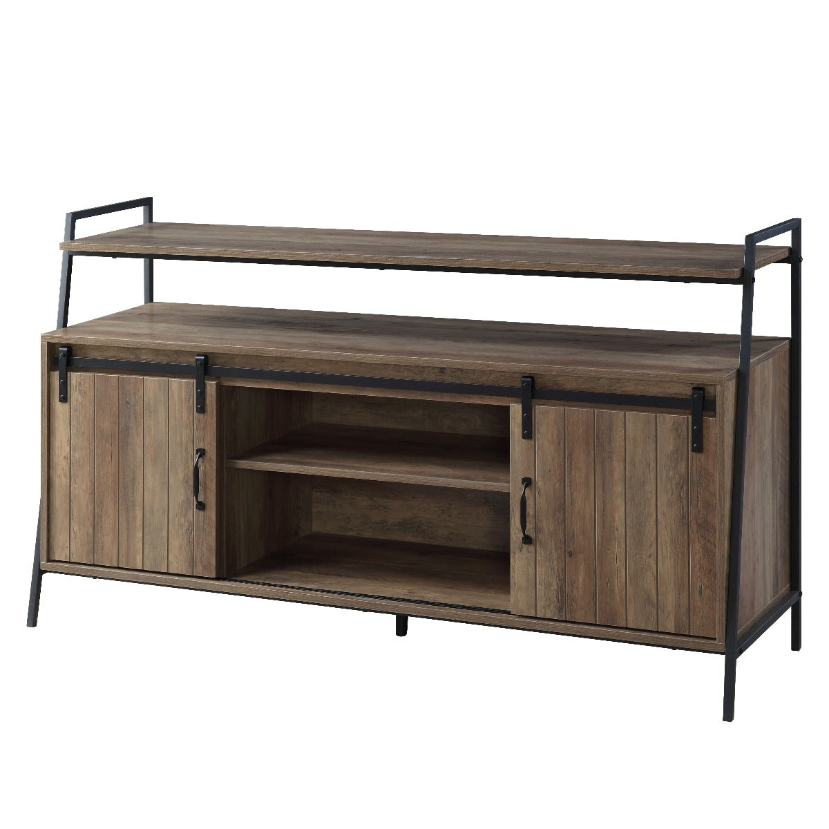 TV Stand , Rustic Oak & Black Finish