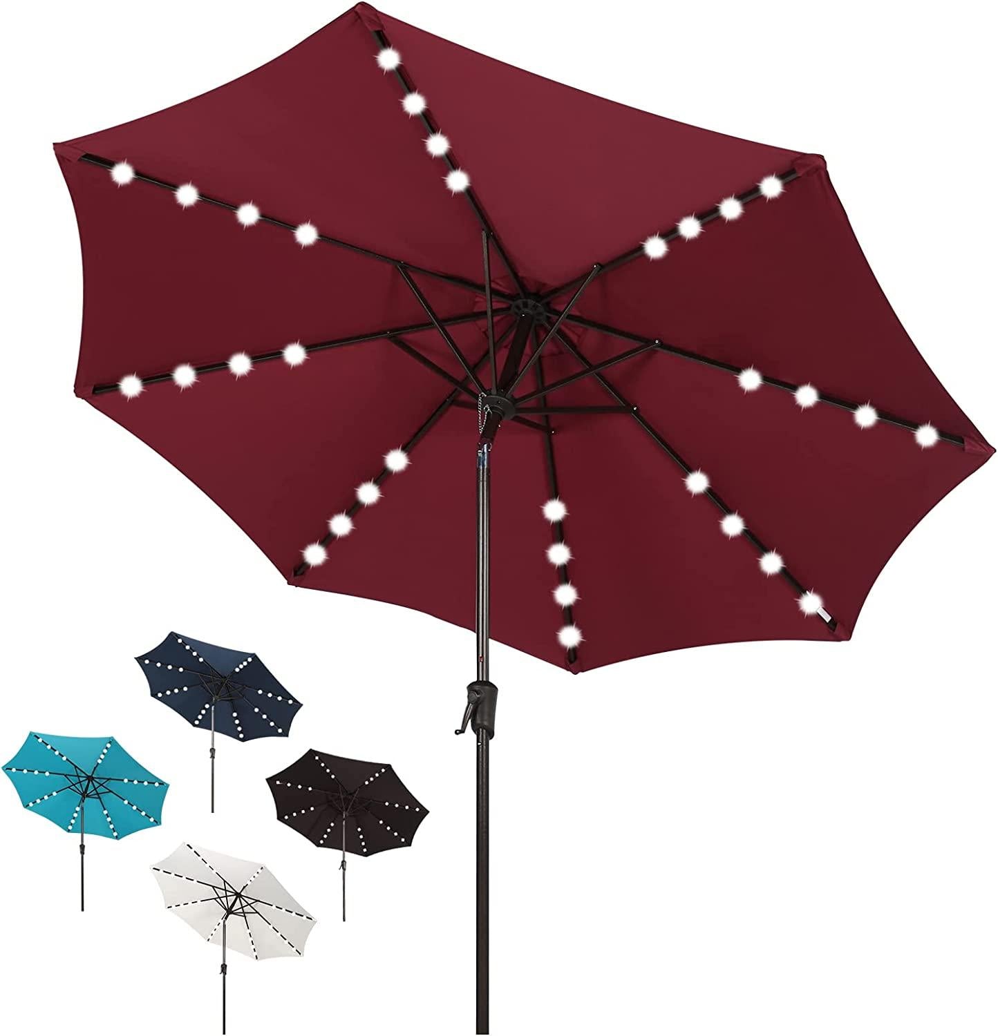 9’ Solar Patio Umbrella with 32 LED Lights