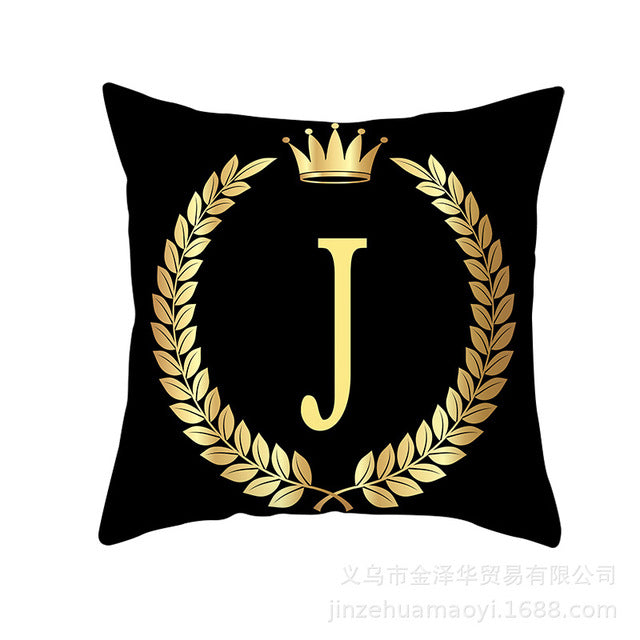 Black Gold Letter  Pillowcase Crown Sofa Cushion Cover 18 x 18