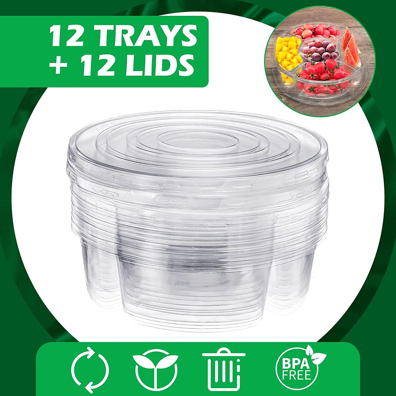 12 Pcs Round Appetizer Serving Trays With Lids 5 Compartment Container