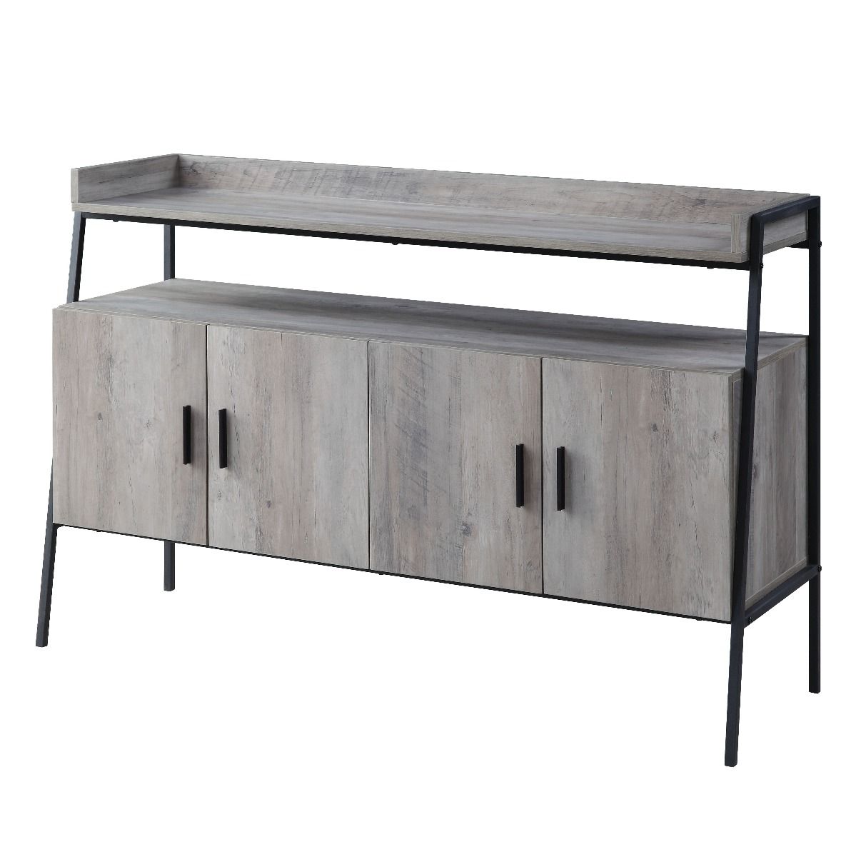 TV Stand , Gray Oak & Black Finish