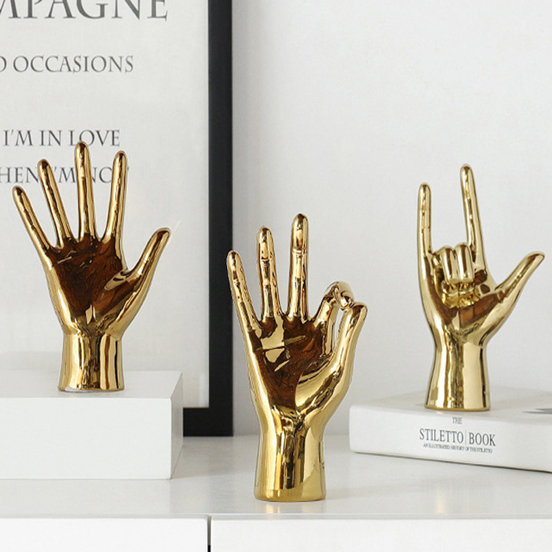 Gold Hand & Finger Gesture Figurine -  Gold Ornament Modern Home Decoration