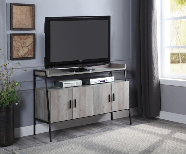 TV Stand , Gray Oak & Black Finish