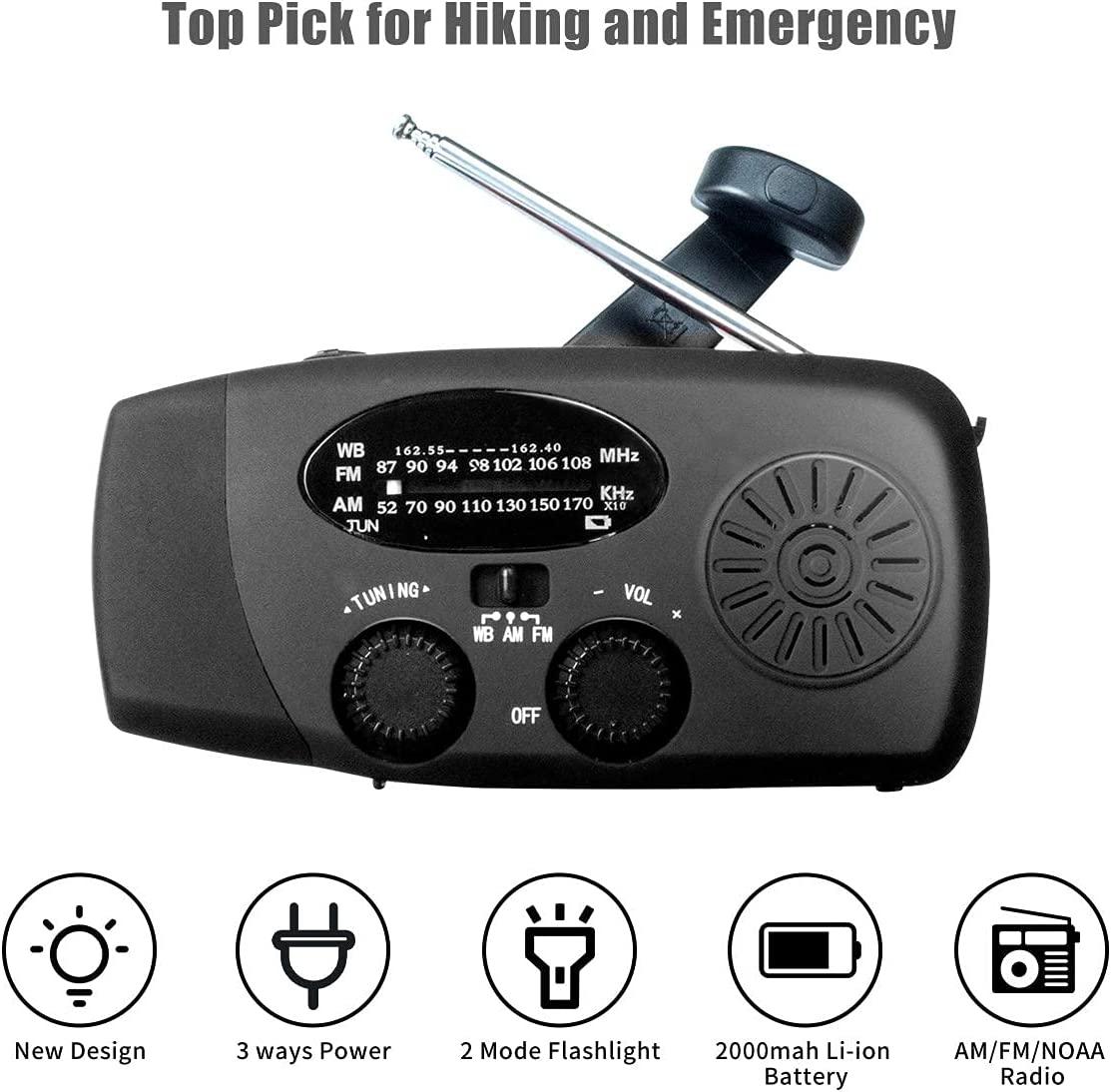 Emergency Solar Hand Crank Weather Radio With LED Flashlight 2000mAh Solar Power Bank