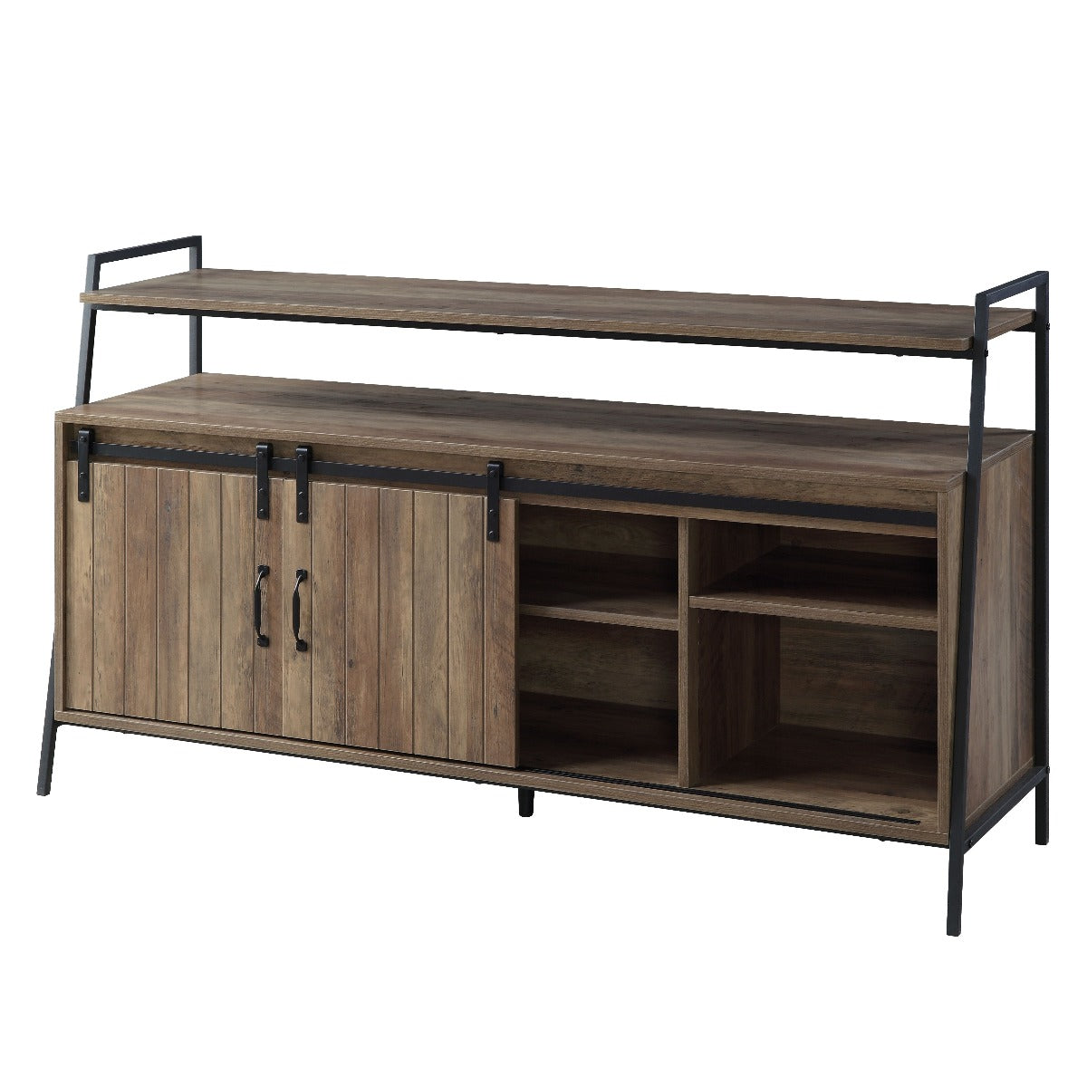 TV Stand , Rustic Oak & Black Finish