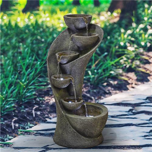 23.5inches Outdoor Water Fountain with LED Light for Outdoor Space or Indoor Decor